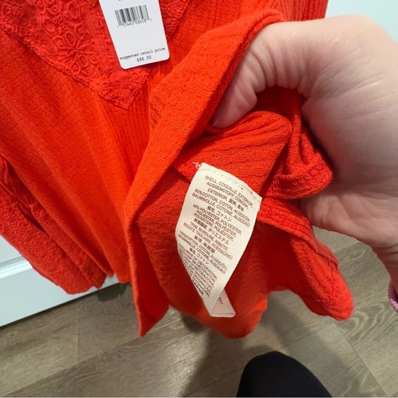 Free People Parisian Nights Bell Sleeve Blouse Top Vermillion Red Size XS - Picture 5 of 6